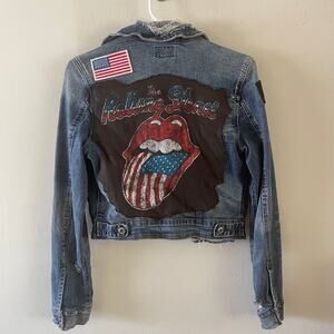 Two Gypsea Souls Patch Distressed Denim Jean Jacket Womens Small Blue Boho